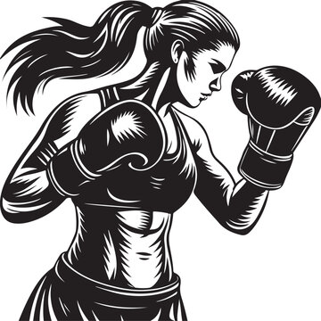 female boxer silhouettes vector graphic design, boxing printable design
