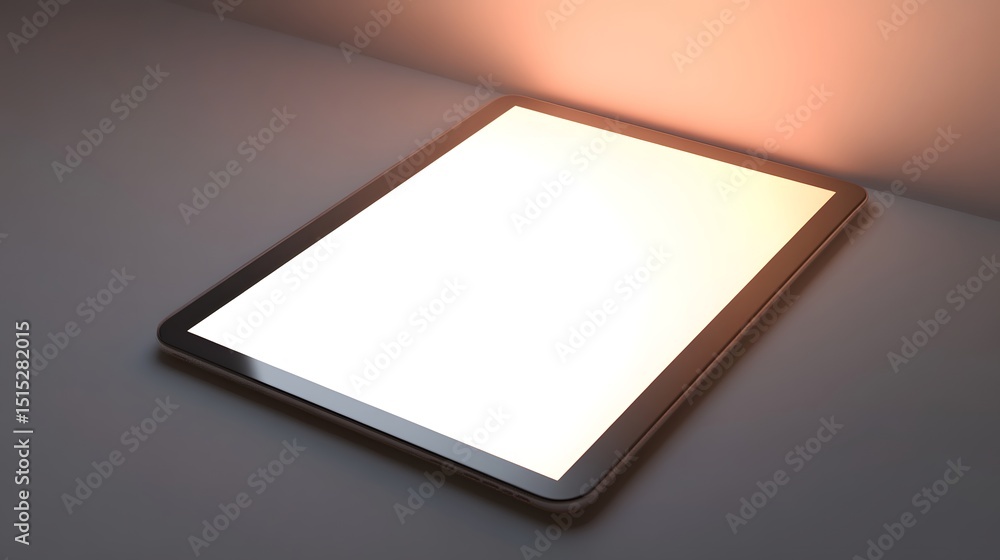 Poster modern tablet computer illuminated by ambient light.