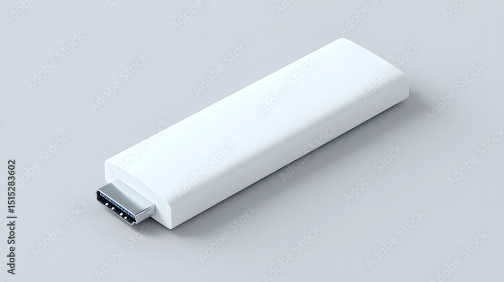 Poster white rectangular device with metallic connector.