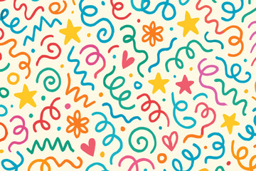 Colorful hand-drawn party doodles seamless pattern