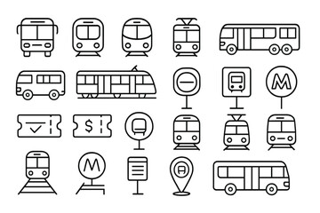 Minimal line icon set of urban transit and transport symbols