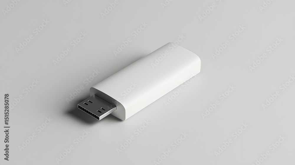 Poster white rectangular usb flash drive on a plain background.