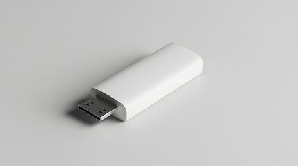 White rectangular usb flash drive on a plain background.