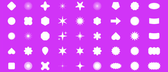 Vector Abstract Shape Collection, Geometric Shapes set - modern and retro aesthetic figure star oval spiral flower and other primitive design elements.