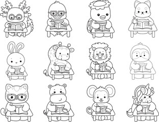 Outline of Cute wild animal vector icon. Lineart of Fluffy pet stickers.