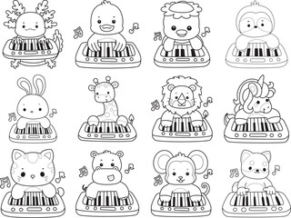 Outline of Cute wild animal vector icon. Lineart of Fluffy pet stickers.