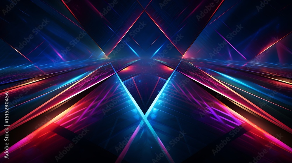 Aufkleber geometric symphony of light: a mesmerizing composition of vibrant neon streaks and geometric pattern