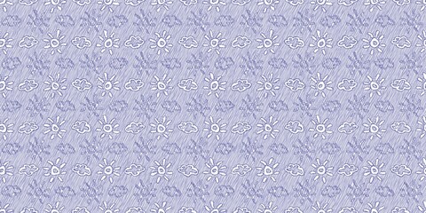 Obraz premium Baby blue doodle sunshine seamless border. Whimsical hand drawn decorative newborn nursery design. Fresh classic simple nordic boy style.
