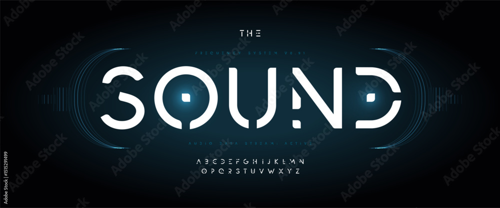 Poster hud display font, glowing futuristic geometric letters, abstract cyber ai font for digital space bra