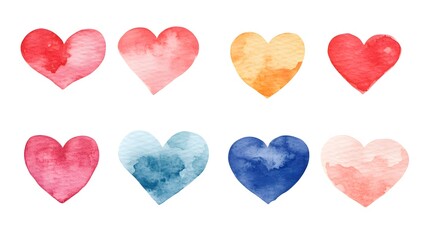 Fototapeta premium Watercolor hearts in various colors.