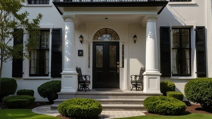 Fototapeta premium Elegant home exterior with classic portico