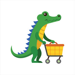 Funny Crocodile with Trolley Silhouette Illustration