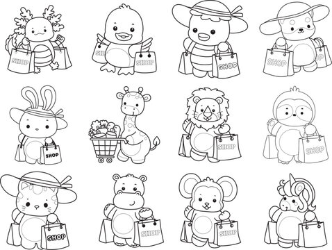 Outline of Cute wild animal vector icon. Lineart of Fluffy pet stickers.