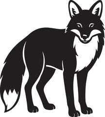 Playful fox silhouette in black pose, Cheerful animal in active posture