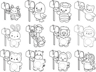 Outline of Cute wild animal vector icon. Lineart of Fluffy pet stickers.