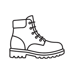 A line drawing of a sturdy lace-up boot, suitable for hiking or outdoor activities