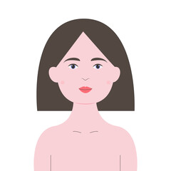 Vector illustration of woman with brown hair and blue eyes.