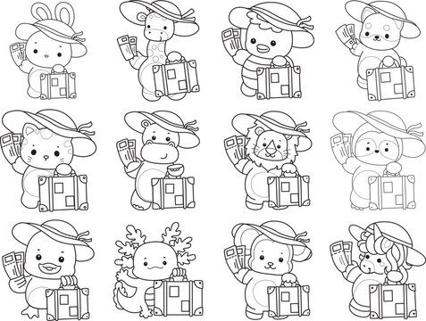 Outline of Cute wild animal vector icon. Lineart of Fluffy pet stickers.