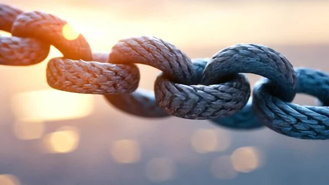 Intertwined chain links against a soft sunset