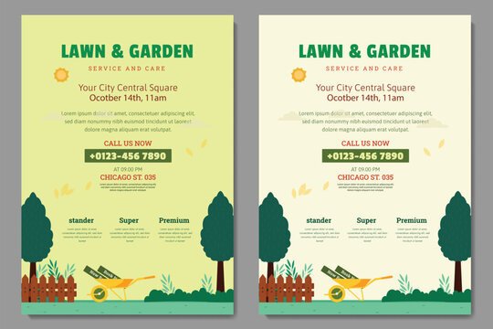 lawn & garden flyer design template landscaping services Tree and gardening service poster leaflet design. lawnmower flyer. Lawn care social media post promotion template design