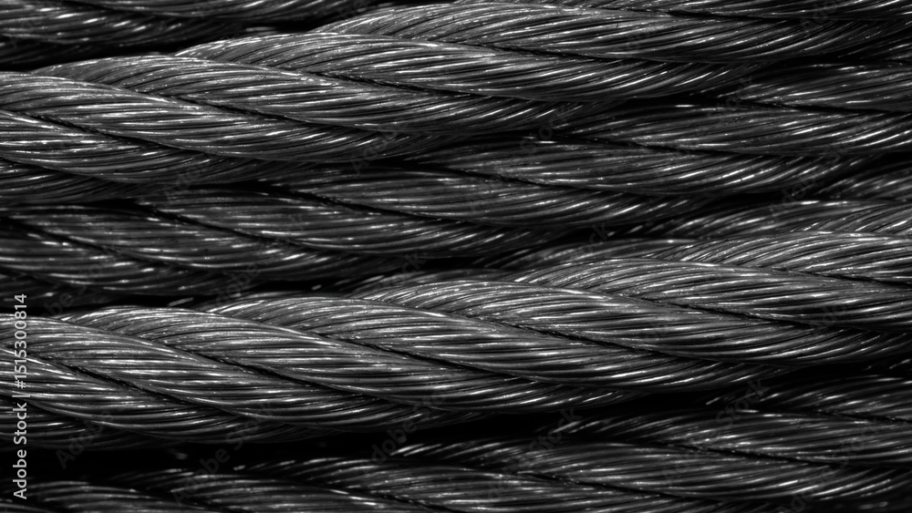 Poster Black rope with silver sheen. rope is twisted and twisted. wire is very thick and has a shiny appearance abstract texture background for template pages and banners