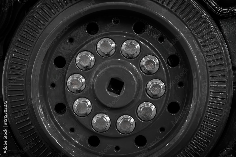 Aufkleber a close up of a tire with many small round holes. the tire is black and shiny. the holes are evenly 