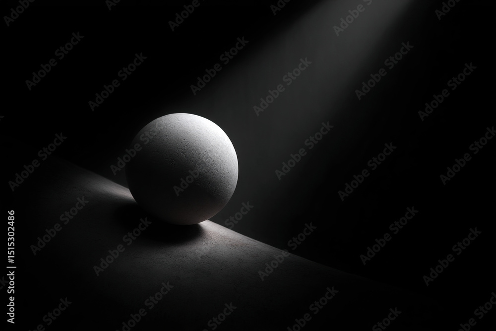 Fototapete Dramatic Spotlight on a Sphere: A stark contrast of light and shadow emphasizes the texture and form of a simple spherical object.