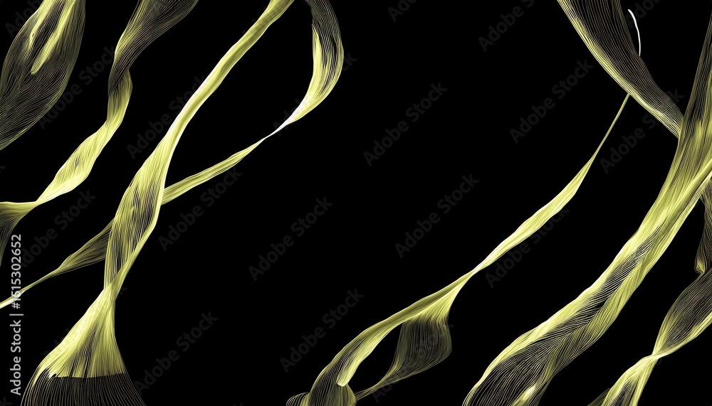 Aufkleber fluid golden ribbons with fine linear texture on black background for abstract design, digital art, 