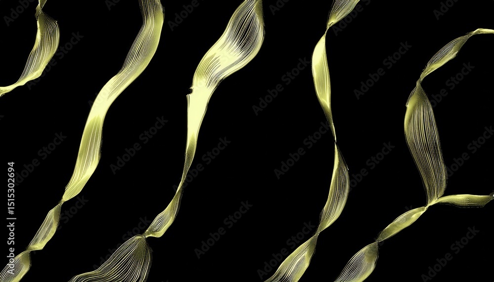 Aufkleber fluid golden ribbons with fine linear texture on black background for abstract design, digital art, 