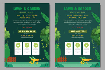 lawn & garden flyer design template landscaping services Tree and gardening service poster leaflet design. lawnmower flyer. Lawn care social media post promotion template design