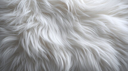 Close up of white faux fur texture, fluffy fabric backdrop for design element or creative use as background