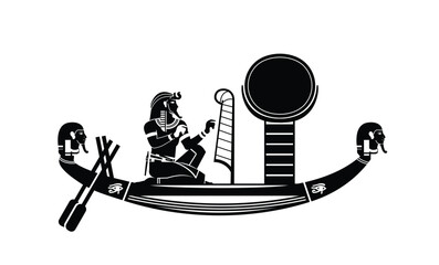 Egyptian hieroglyphs with stories of gods and goddesses Tomb of Seti I. Wide relief painted of a pharaoh on a boat on the Nile.