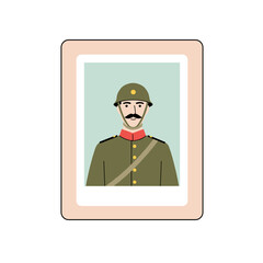 Soldier in vintage frame wearing military uniform and helmet  