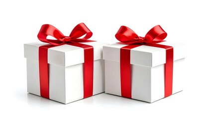 Two White Gifts with Red Ribbons.