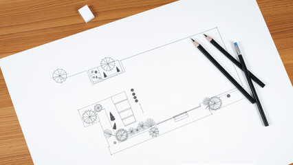 Drawing of the project of landscape design, improvement of the communal area, the territory of a country house