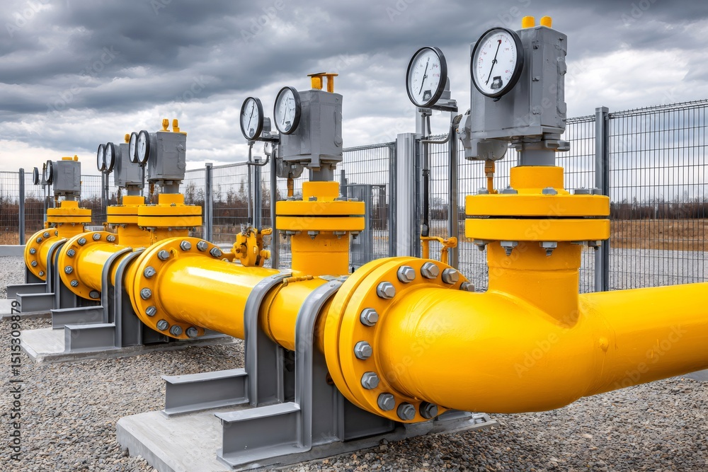 Aufkleber gas pipeline distribution station showing pressure gauges measuring pressure and flow