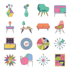 vector icon luxury interior decorations items design for vase and coach-an with light unit	