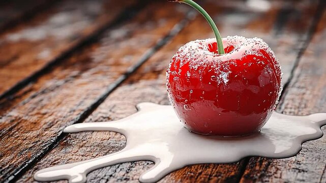 Sweet cherry in melted milk