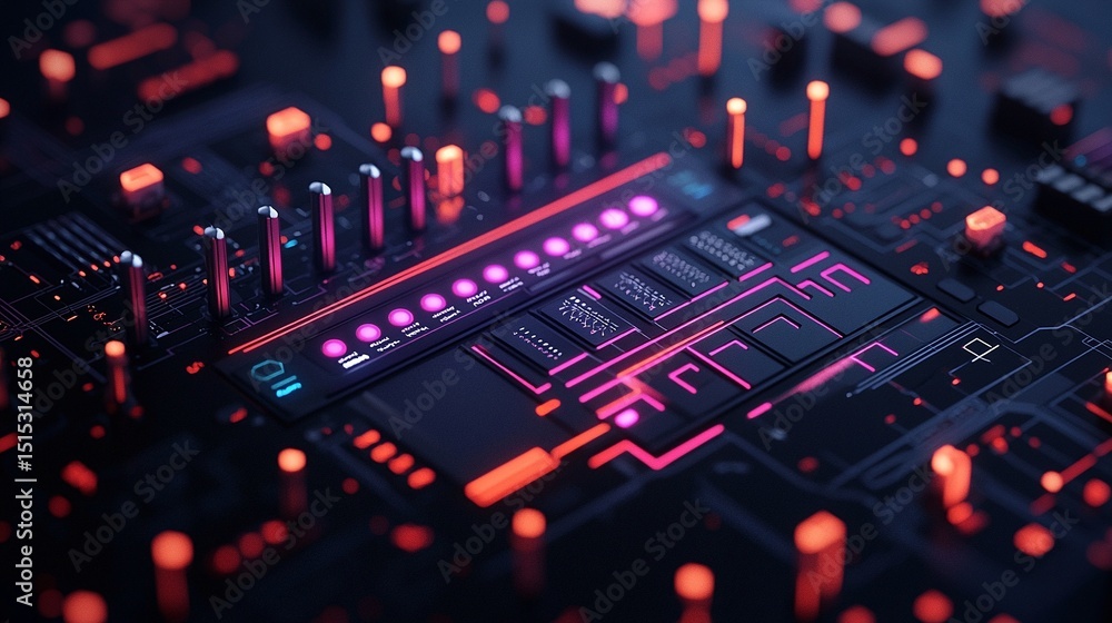 Poster abstract futuristic circuit board transforming into spaceship