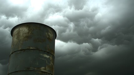 Obraz premium Rusty Industrial Tower Under Stormy Cloudscape