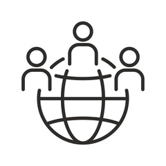 People group with globe icon. Linear vector illustration. Community of different nationalities. Simple symbols. Population of the earth.