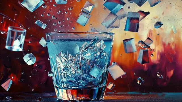 Ice cubes exploding from a glass