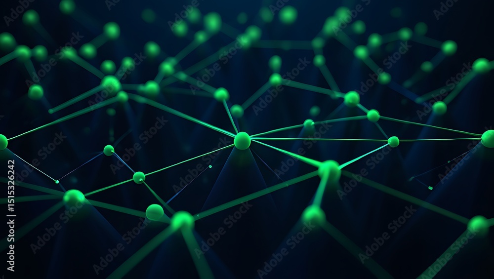 Aufkleber abstract network interconnected green nodes and lines, digital connectivity visualization