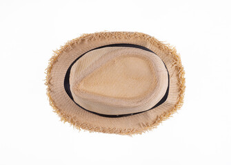 Straw men's hat isolated on white background