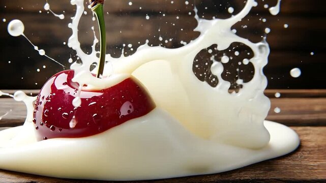 Cherries in milk splash