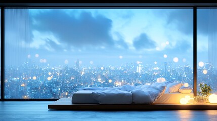Night City View from Modern Minimalist Bedroom