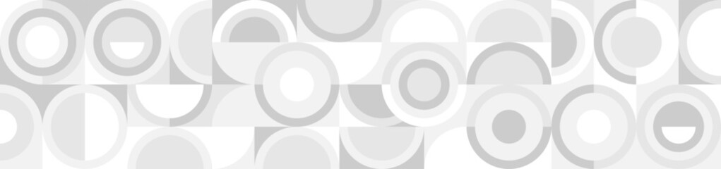 White trendy seamless background of circles and squares in modern Scandinavian style. Cover of gray geometric shapes in retro texture for wallpaper or packaging.