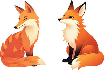 Obraz premium Cute Fox Vector Illustration – Sitting Red Fox Cartoon in Modern Flat Style, Red Fox Character Set – Adorable Forest Animal Cartoon Vector Design.