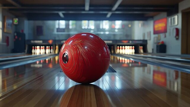 Bowling ball on polished wooden lanes
