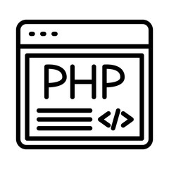 Php web development outline icon. Web development icon isolated on white background. Transparent background, minimalist symbol. Vector images